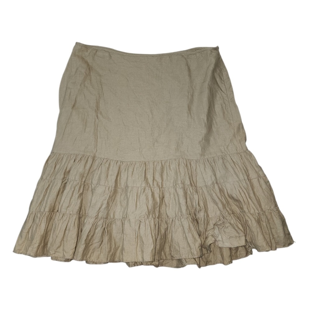 St Johns Bay Skirt Womens Size 14 Tan Neutral 100% Linen Boho Midi Cottage Beach